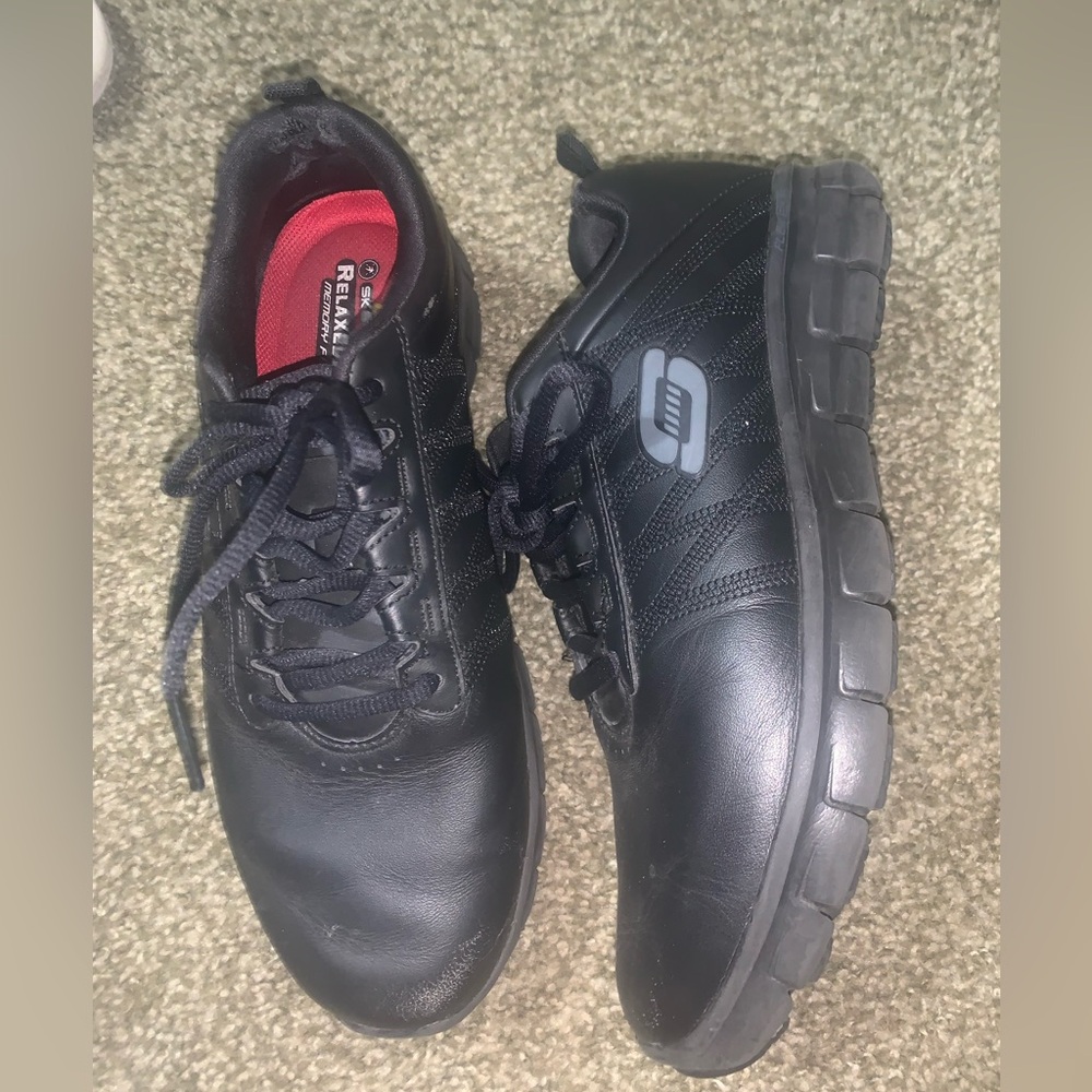 Skechers womens black work shoes memory foam slip resistant relaxed fit